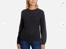 ELLA MOSS WOMEN'S CREWNECK EMBROIDERY FLOWER SWEATER BLACK LARGE NWT