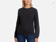 ELLA MOSS WOMEN'S CREWNECK EMBROIDERY FLOWER SWEATER (BLACK LARGE)NWT