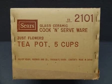 NEW Sears Cook 'N Serve Ware Just Flowers 5 Cup Teapot VTG 70s Glass Ceramic