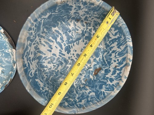 Konvolut Vintage hellblau & weiß Wirbel Emaille Granit Schüssel, Waschbecken, Topf - Bild 7 von 7