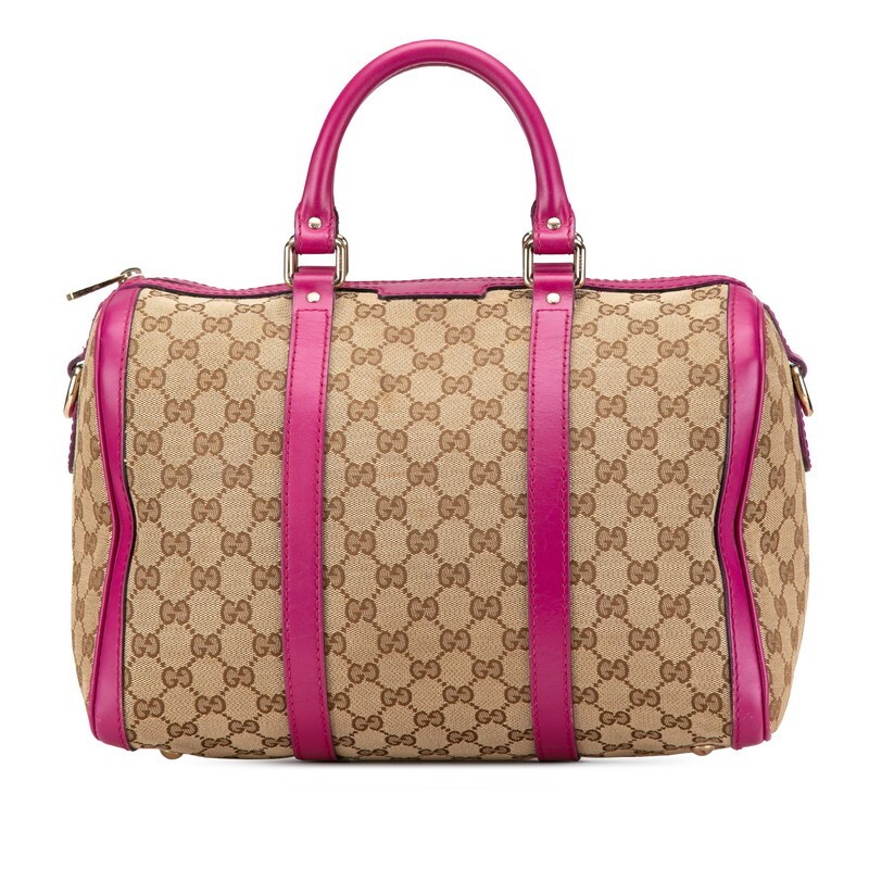 Gucci GG Canvas Boston Bag in Beige Purple Leather for Women Pre-Owned GUCCI