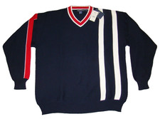 NWT Nautica Mens XL Horizontal Knit V Neck Red White Blue Striped Sweater