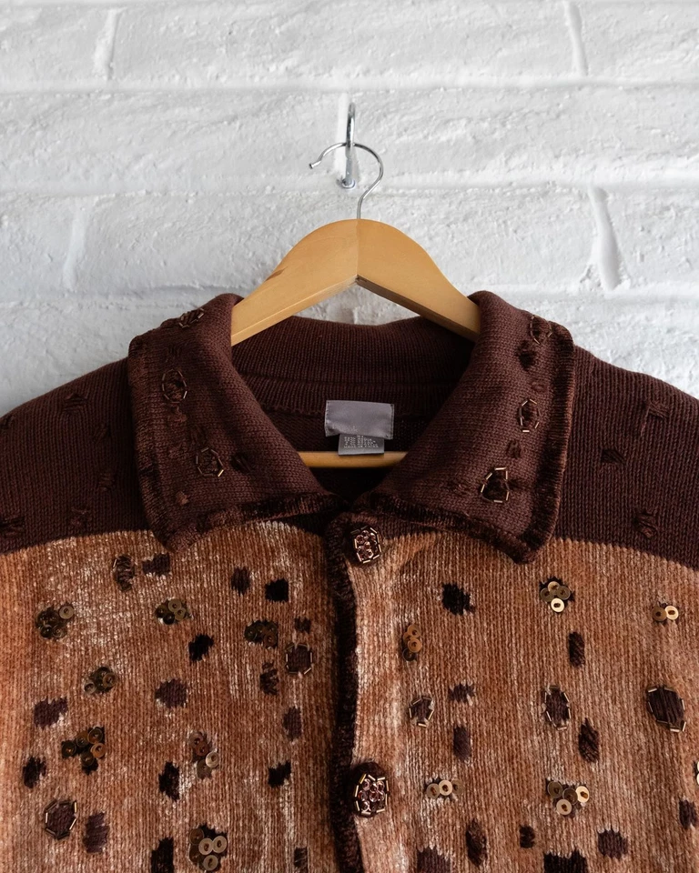Suéter Vintage Berek Estampado Animal Y2K Botones Lentejuelas y Cuentas Para Mujer XL Foto 2 de 4