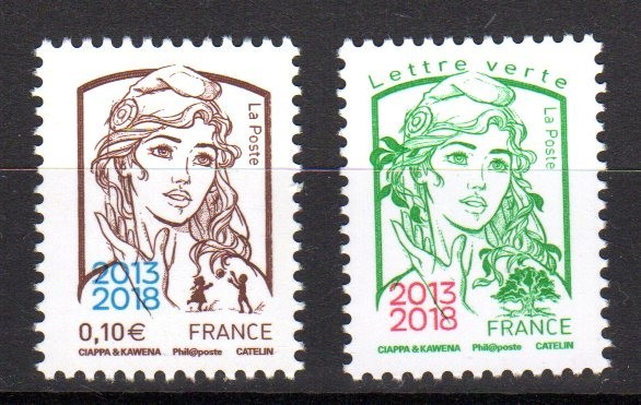 Timbres France 2018 n°5234 et 5235 Marianne 0,10€ et Lettre Verte
