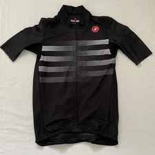 Castelli Men Cycling Jersey MEDIUM Black Gray Stripe Short Sleeve Aero Fit Speed