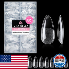 Una Gella Almond Gel Nail Tips 504Pcs Pre Etched Clear Fake Nails Tips Medium