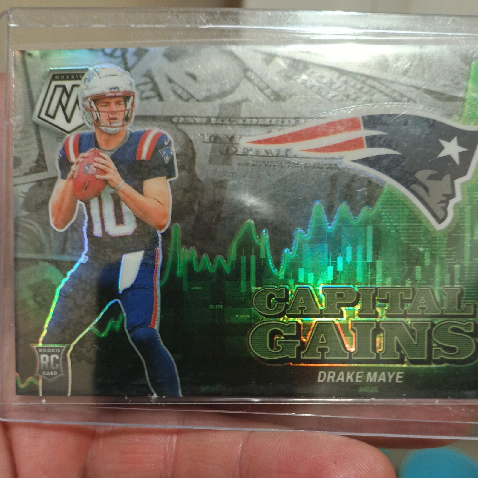 2024 Panini Mosaic - Drake Maye Capital Gains Silver Prizm #21 Case Hit (RC)