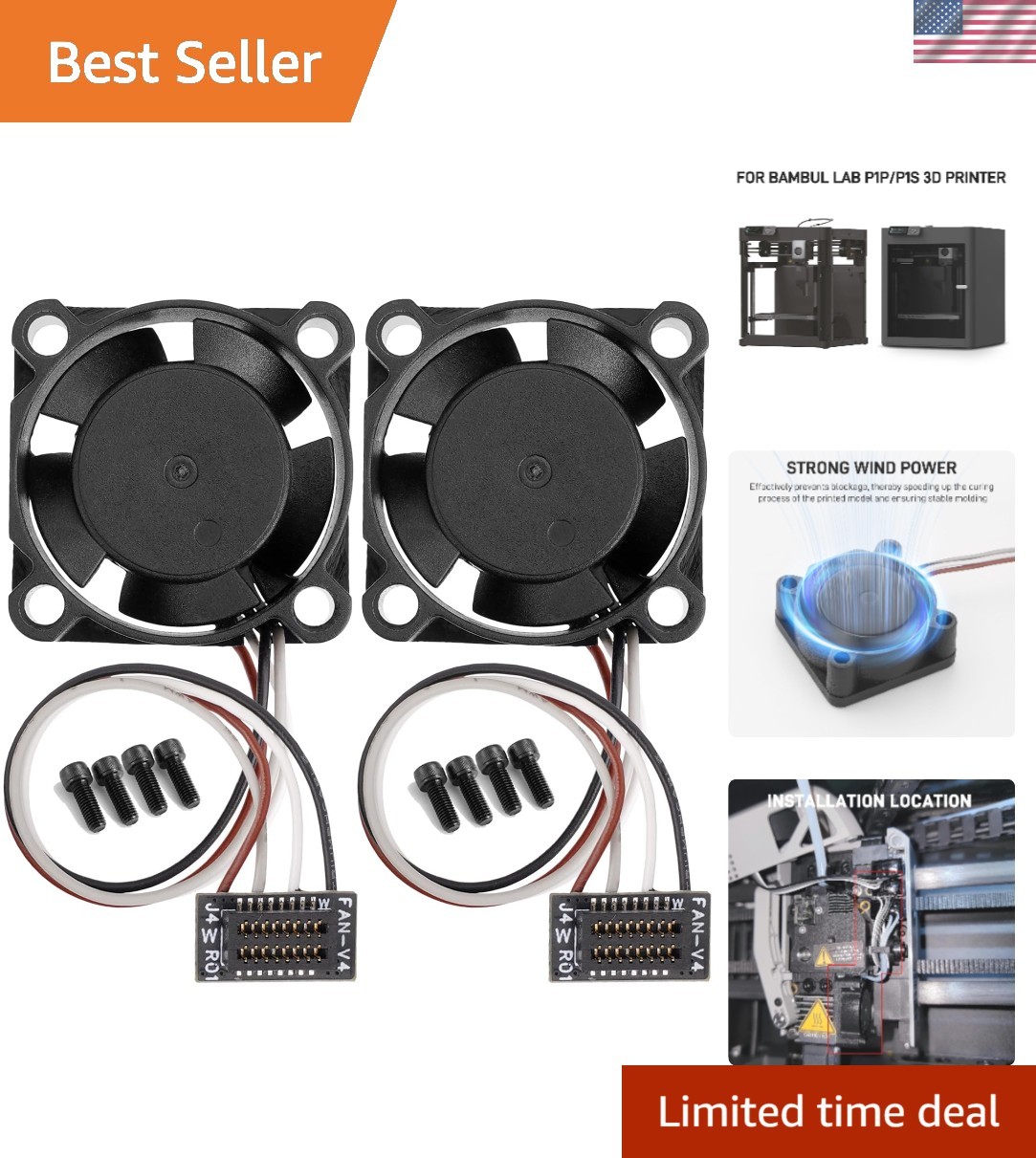 2Pcs Hotend Cooling Fan for Bambu lab P1P/P1S 3D Printer