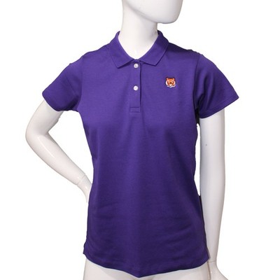 Lands' End Girls Size Large 14, Short Sleeve Polo Shirt, Purple w/ Tiger