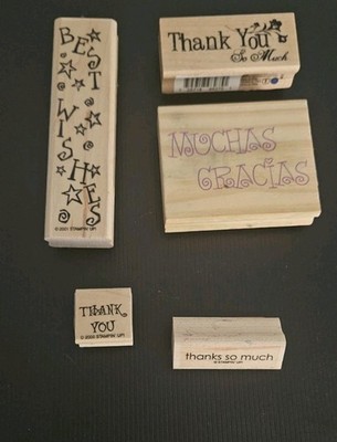 Lot Of Older Wooden Rubber Stamps Best Wishes Thank You So Much Muchas Gracias