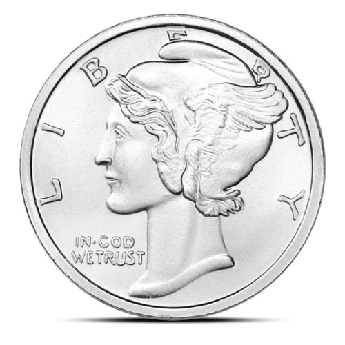 1 oz Mercury Dime Design .999 Silver bullion  Round (CNT Minting) BU