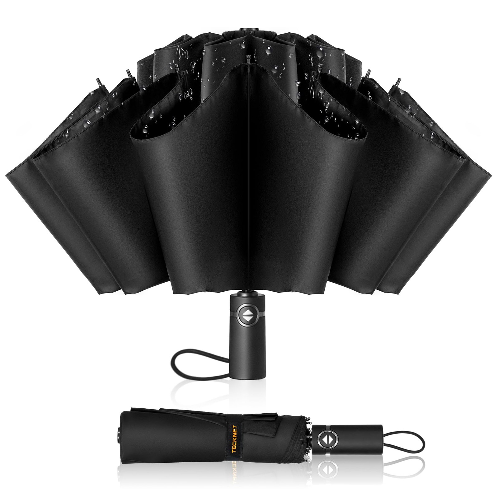 TECKNET Compact Inverted Windproof Umbrella - Reverse Close 104cm, Black