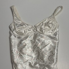 Vtg Vanity Fair Teddy Lingerie Size 34C White Floral Satin Jacquard Bridal Sexy