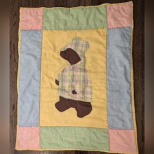 Baby Quilt Handmade Gingham Bear 39x32