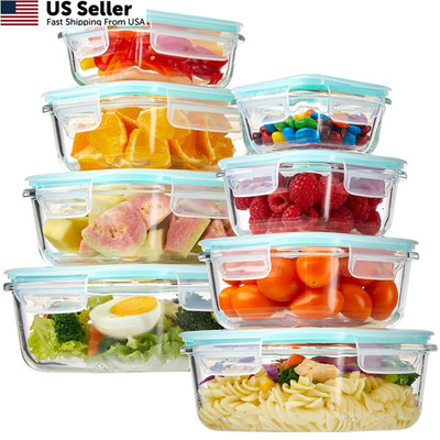 YUNCANG 8 Pack Glass Food Storage Containers with Lids, 5-35oz, Transparent