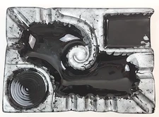 Vintage MCM Ceramic ASHTRAY DRINK HOLDER  Black & White