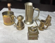 Brass Mini Dollhouse Colonial Kitchen Set Patina