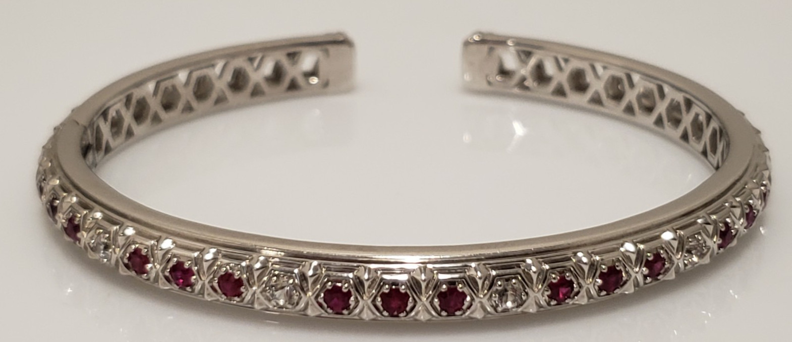 Judith Ripka Sterling Silver Ruby Hinged Cuff Bra… - image 1