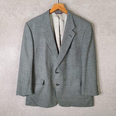 Hart Schaffner Marx Jacket Mens 46R Gray Houndstooth Blazer Wool USA Tweed