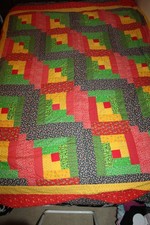 Beautiful, 100 hand stitched by my mother in mid 1970's LOG CABIN quilt