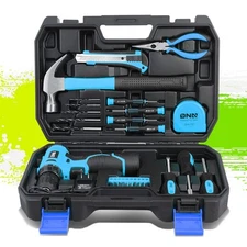 CORDLESS DRILL+BITS HAMMER SCREWDRIVER HAND TOOL SET 27PCS HOUSEHOLD TOOLBOX
