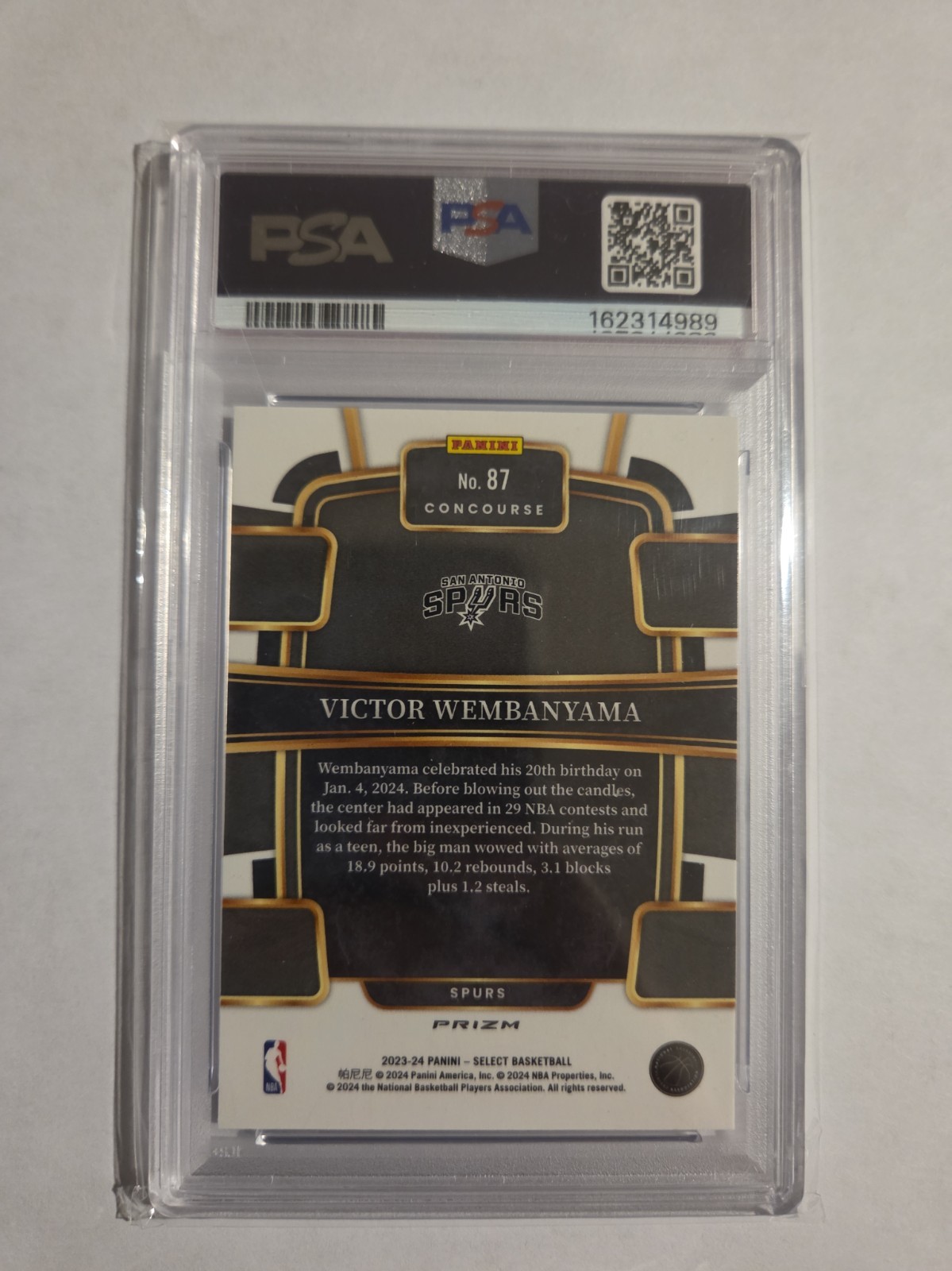 2023-24 Panini Select Concourse Victor Wembanyama #87 Blue Prizm (RC) PSA10 view 2