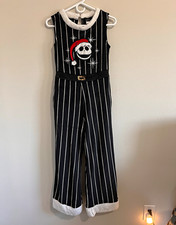 Disney Jack Skellington Girls XS Striped Jumpsuit Belted Fleece Button
