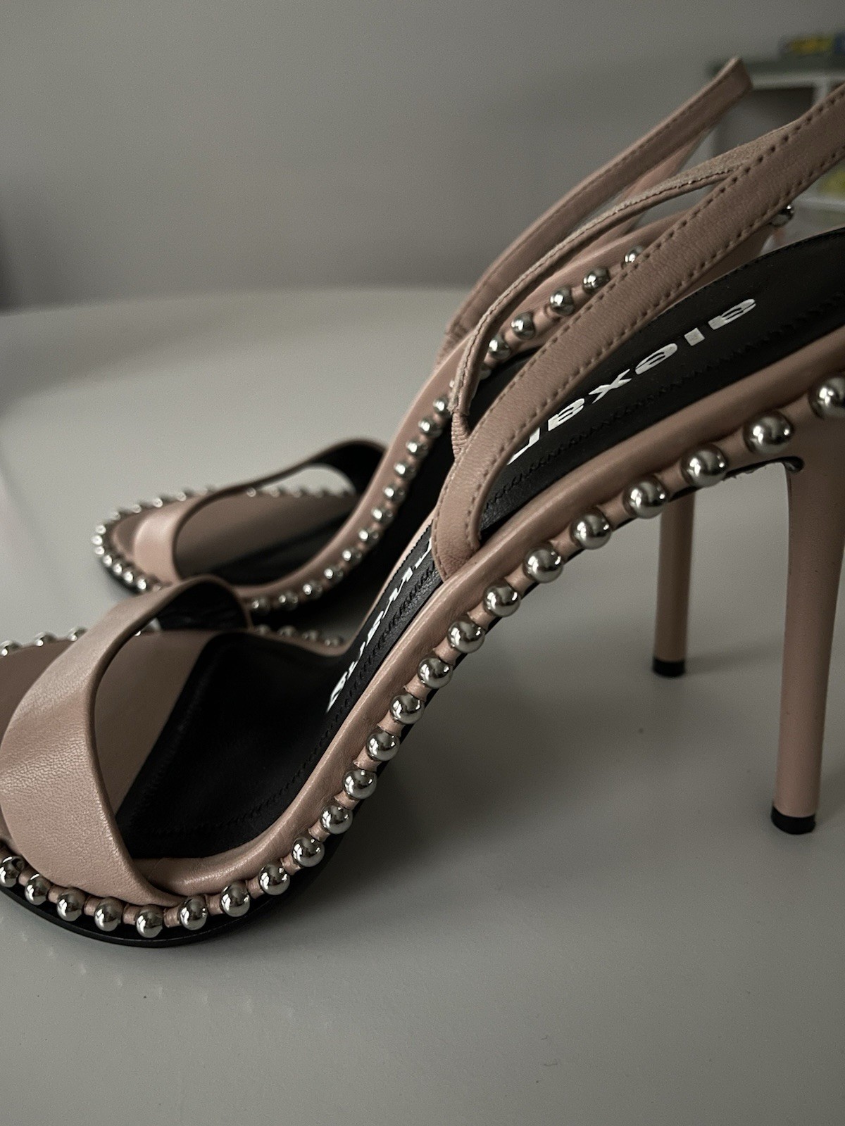 Alexander Wang Nova  Studded Slingback Heels Nude Leather Sandals Size 40