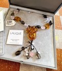 LALIQUE SNAKE SERPENT AMBER CRYSTAL & QUARTZ TASSEL NECKLACE PENDANT LIMITED ED.