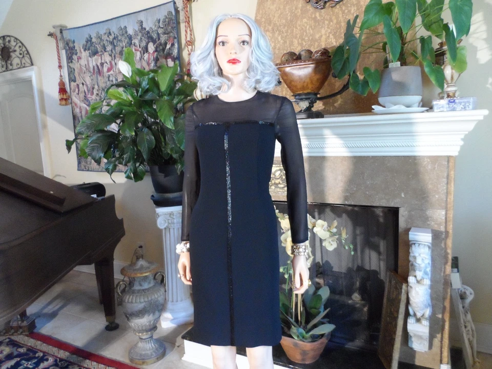 New Escada Black Cocktail Dress w/Beading Embellishment Detail Size DE 34- US 4 - Image 4 of 4