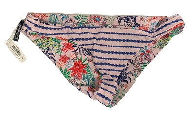 ADORE ME Bikini Bottoms Reversable Women Medium Floral Crab Stripe Pink Blue