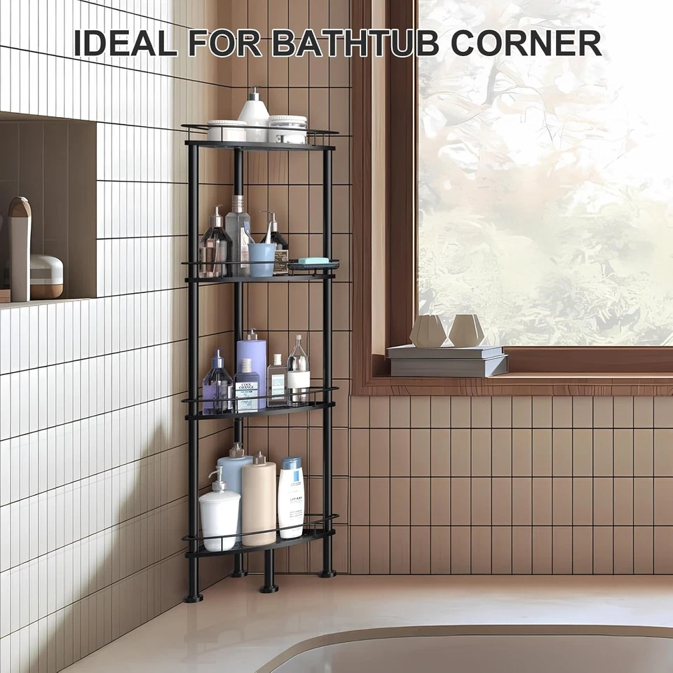 4 Tier Corner Shower Caddy Stand Floor Shower Shelf Heavy Duty Shower Organizer - Image 3 of 4