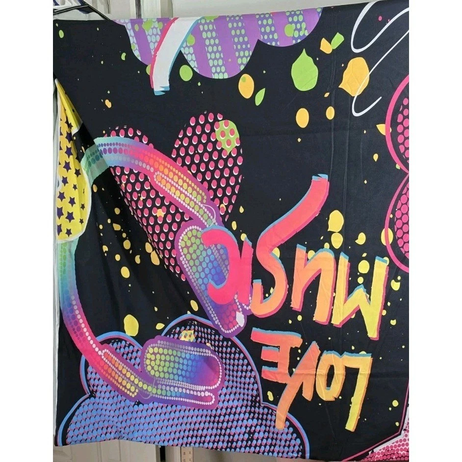 Retro 90s Love Music Graffiti Tapiz de Pared 92x67 Neón Boombox Auriculares Edredón - Imagen 4 de 4