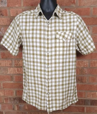 Mountain Khakis Camp Shirt White Brown Oxbow Mens Small Short Sleeve
