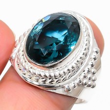 London Blue Topaz Gemstone Handmade 925 Sterling Silver All Size Ring For Gift