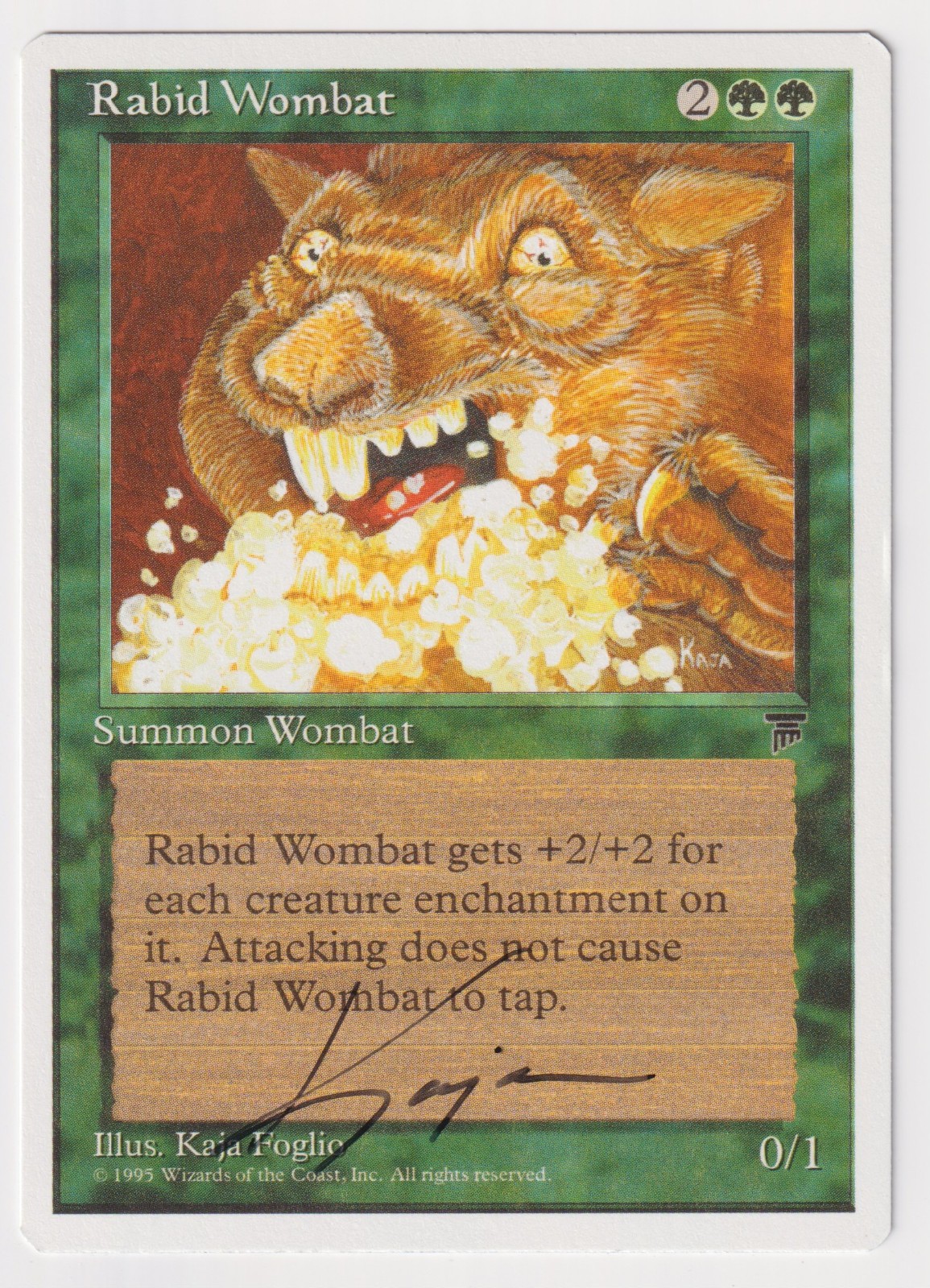 Signed Rabid Wombat HP Chronicles Artist Kaja Foglio 1995 WOTC MTG Magic Vintage