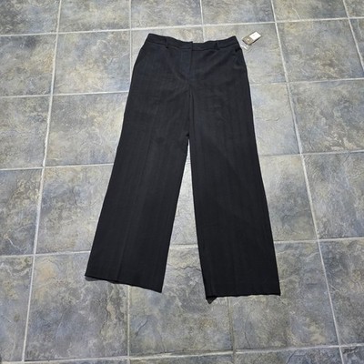 new Merona Taylor Pant Women Size 12 Black Pinstripe Wide Leg Extended Tab