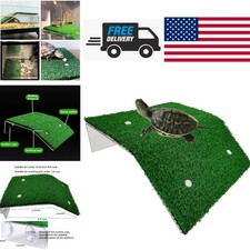 Turtle Resting Basking Platform with Artificial Grass for Tortoise and Frog