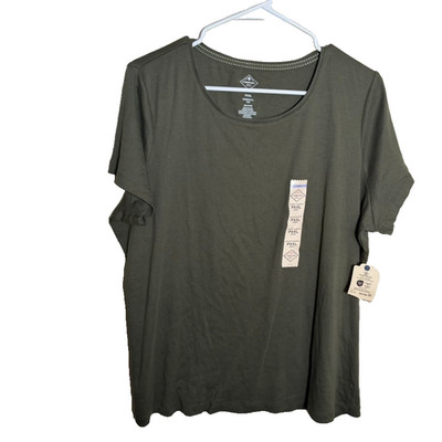 St John's Bay T-Shirt Women's Petite XXL Green Olive Essential Tee Top NWT