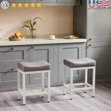 Ergonomic Faux Leather Bar Stools Set of 2 Modern Design Kitchen Dining Island