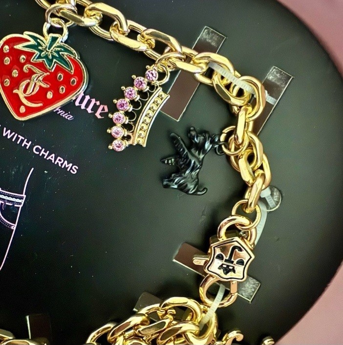 Juicy Couture Gold Chain Belt With Charms L/XL New In Box Juicy Couture Gold Metal Chain Belt With Rhinestone Heart  main image 2