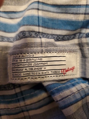 Vintage 7 Diamonds Shirt Men L Blue Plaid Short Sleeve Pearl Snap Button Western - Picture 21 of 24