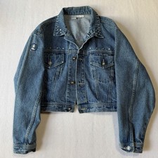 Vintage LA Gear Denim Jean Jacket Crop 100 Cotton Bedazzled Size Large