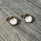 Vintage Miriam Haskell White Milk Glass Lava Rock Gold Tone Clip On Earrings