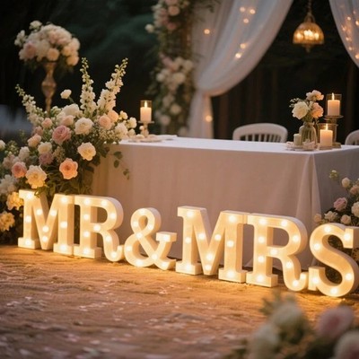 8.5'' Tall MR & MRS LED Marquee Letters Light Tabletop Wedding Centerpiece