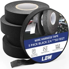 5 Rolls 3/4 Inch X 50 FT Wire Harness Cloth Electrical Tape, Wire Loom Tape Wiri
