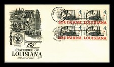 LOUISIANA STATEHOOD 150TH ANNIVERSARY  1962 FLEETWOOD CACHET FDC STAMP BLOCK UNA