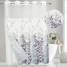 No Hook Shower Curtain with Snap-in Fabric Liner Set, Double Layers Heavy Duty