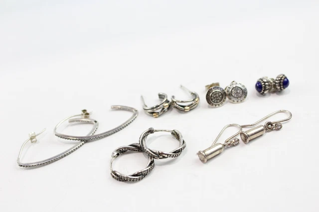 13 Pandora Sterling Silver Earrings Stone Set Birthstone Hoops Drops x 6 (16g)