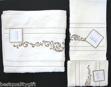 NEW 3PC SET KASSA FINA IVORY FLORAL,VINTAGE BATH+HAND+FINGER-TIP TOWEL,WASHCLOTH